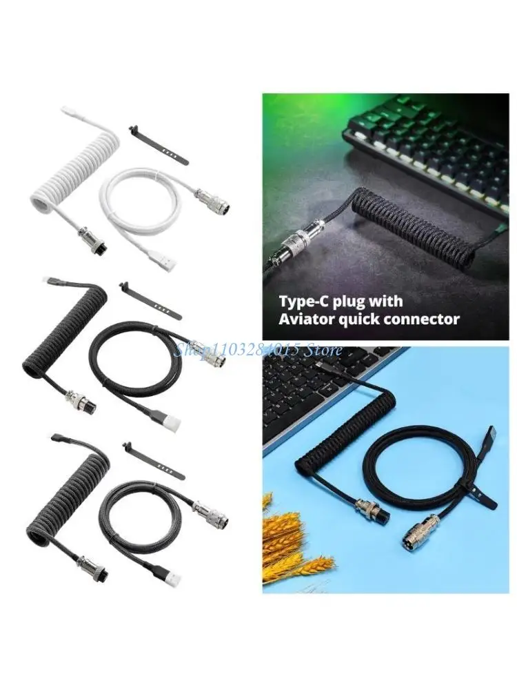 R6FF Double Sleeved Mechanical Keyboard Cable Coiled USB Cable for Enhances Gaming Experience for Gaming Enthusiasts