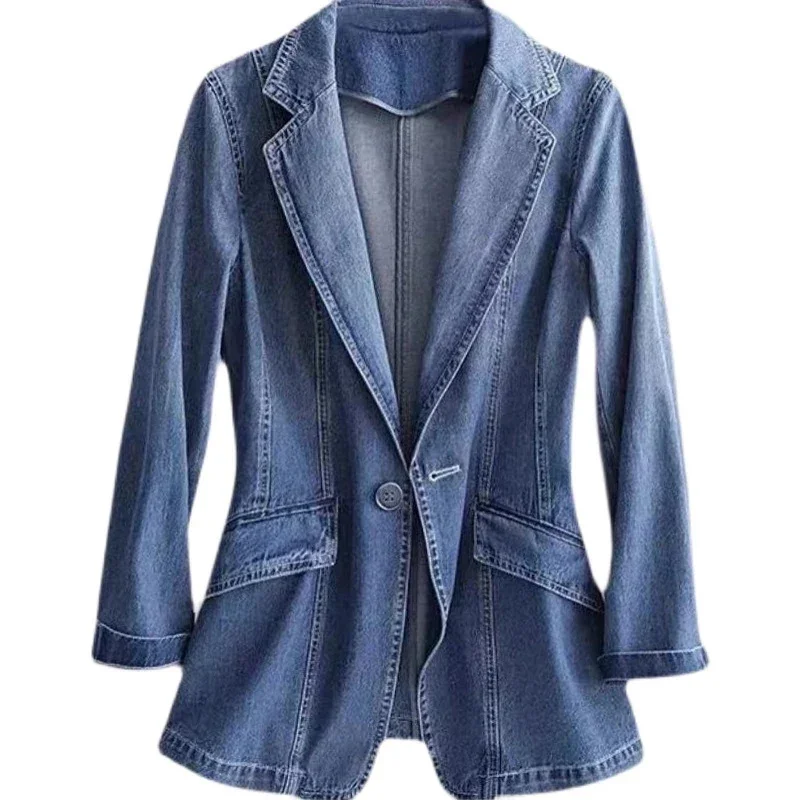 Damen-Jeansanzugjacke, koreanische Bomberjacken, lässiger Blazer, Damenoberbekleidung, Cowboy-Trenchcoat, Mode, Frühling, Herbst,