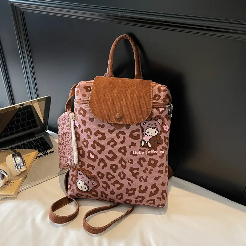 

Cartoon Leopard Print Hellokittys Backpack Women 2025 New Niche Backpack Versatile Commuter Large Capacity Handbag School Gift