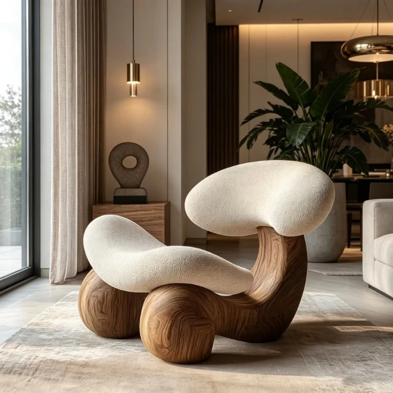 Art style chair Solid wood frame fabric casual single recliner