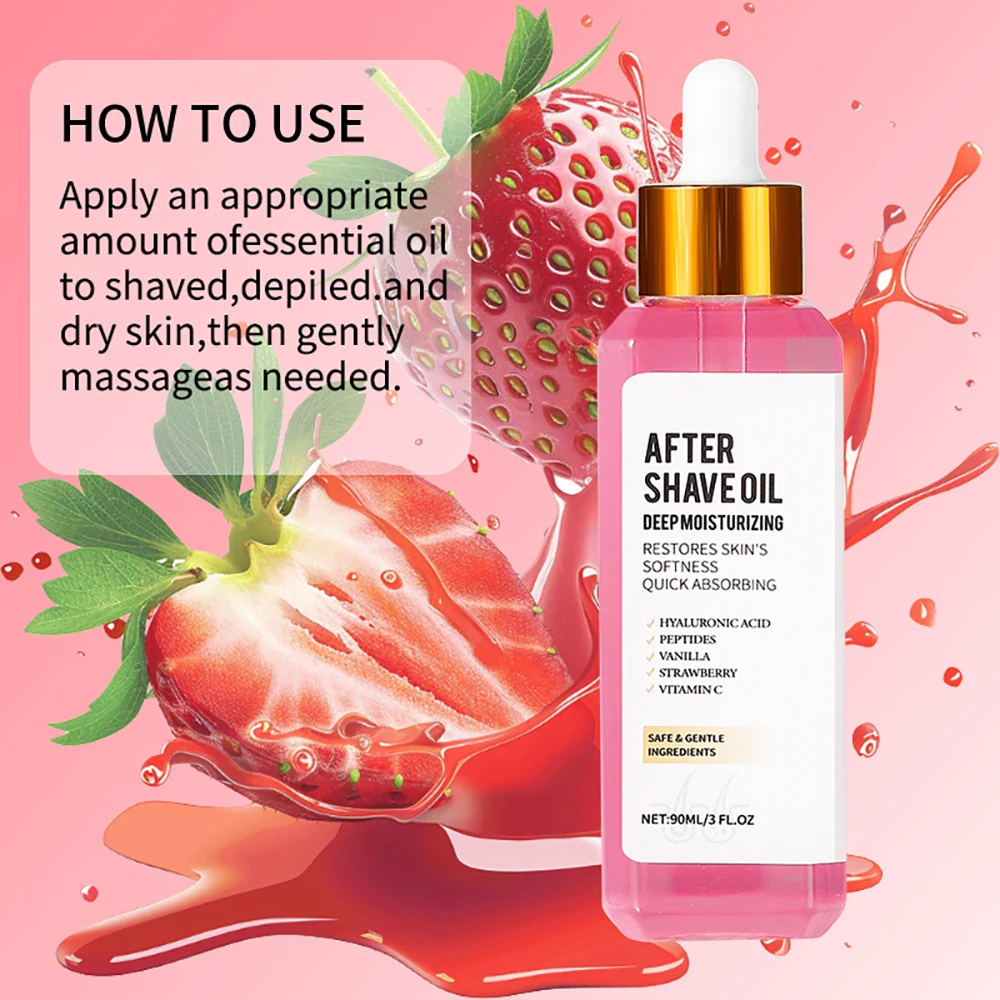 

Hair Removal Shaving Care Essence Oil Mmoisturizing Massage Strawberry Flavor Post Aftershave Water Men And Women Leg Hair 90ml