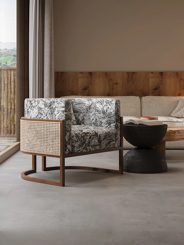 

medieval single sofa balcony leisure solid wood fabric single chair