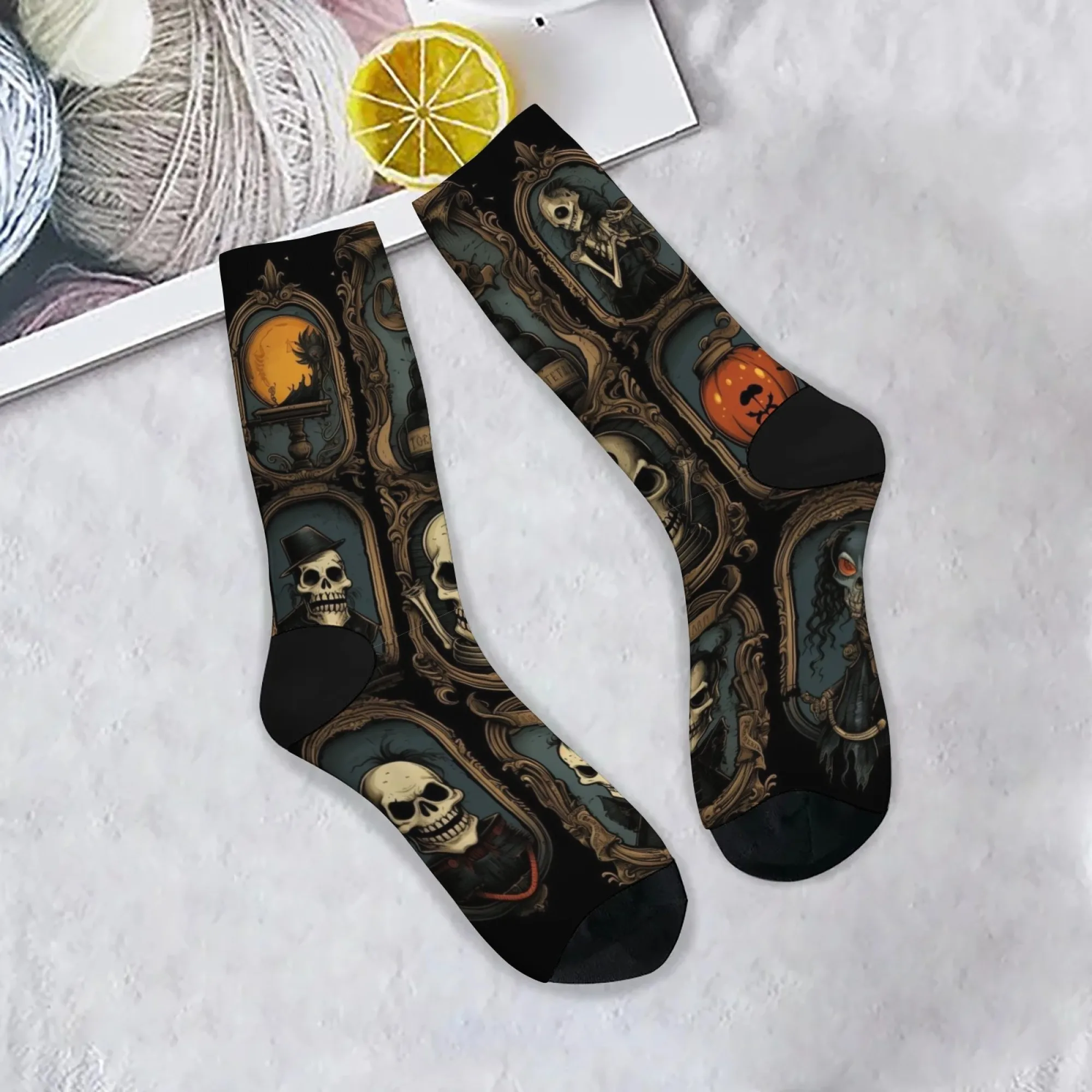 Harajuku Retro Gothic Skull Print Herrensocken Bequeme, atmungsaktive, rutschfeste Freizeitsocken Street Hip Hop Crew Socken Lustiges Geschenk