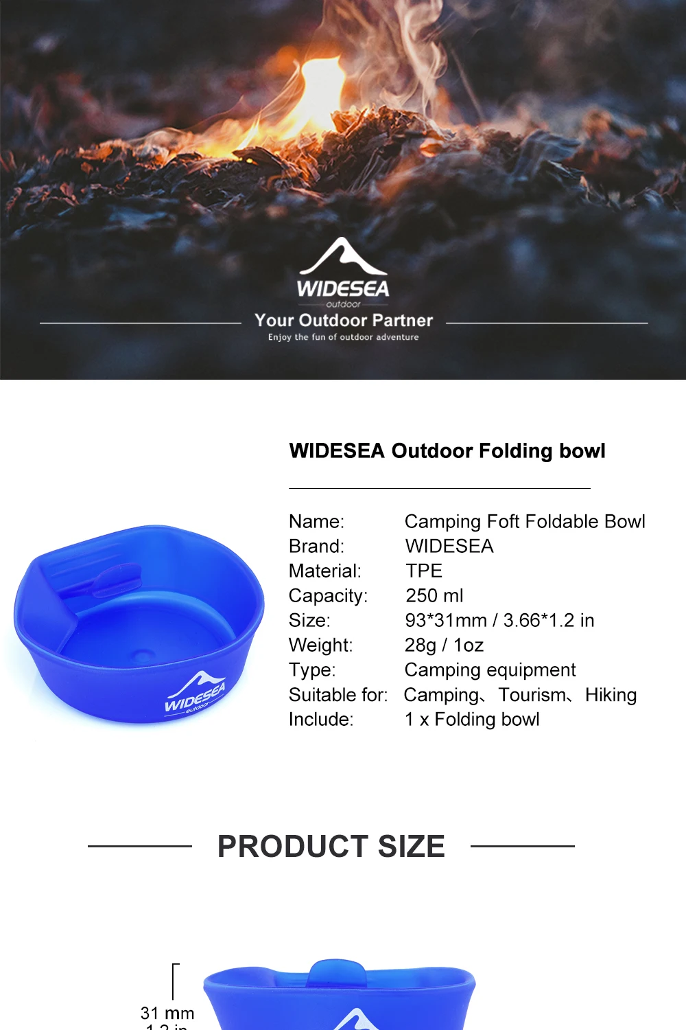 Widesea Camping 250 ml Weiche Falttasse Geschirr Kochgeschirr Tragbarer Griff Outdoor Taschenschüssel Tourismusbecher Wandern Rucksackreisen TPE – Detail 1