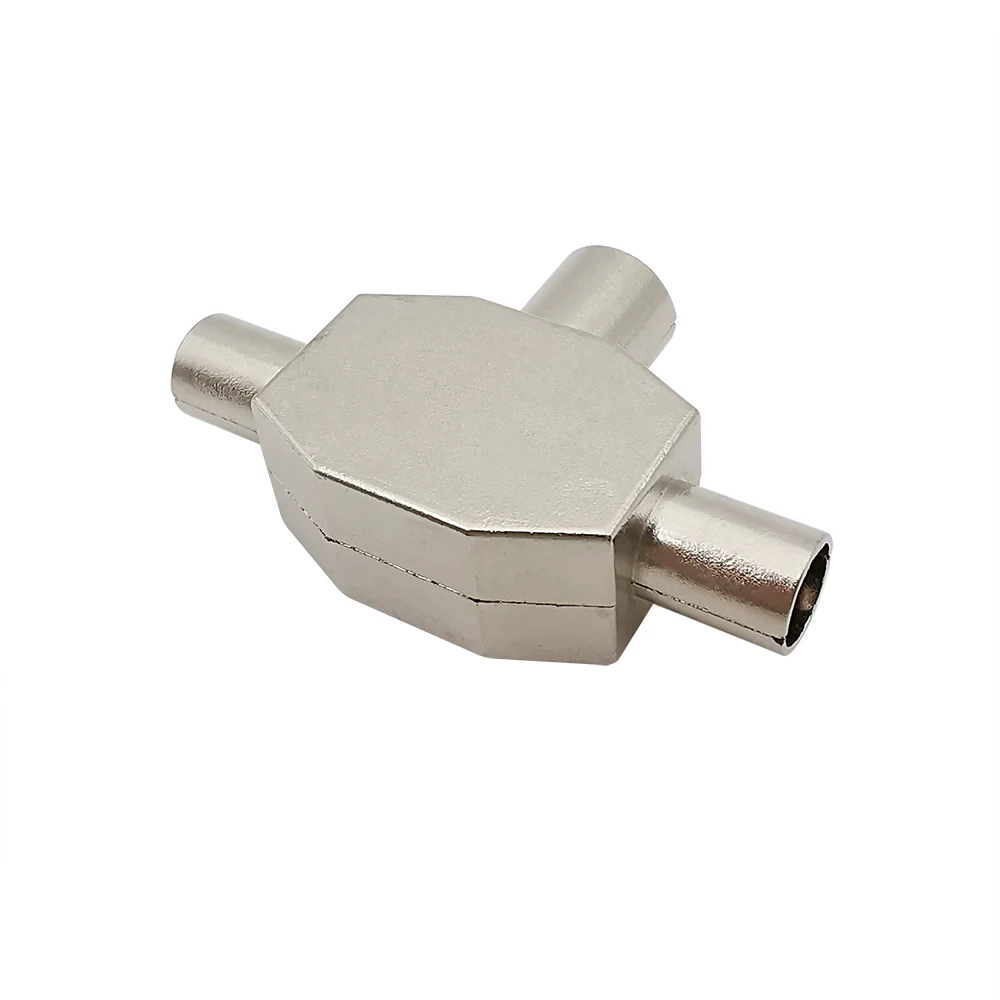 1Pcs Metal TV Female to 2x Male 2 Way TV Antenna Splitter Adapter Tee TV Plug Jack Cable TV Aerial Distributor Coaxial Connector