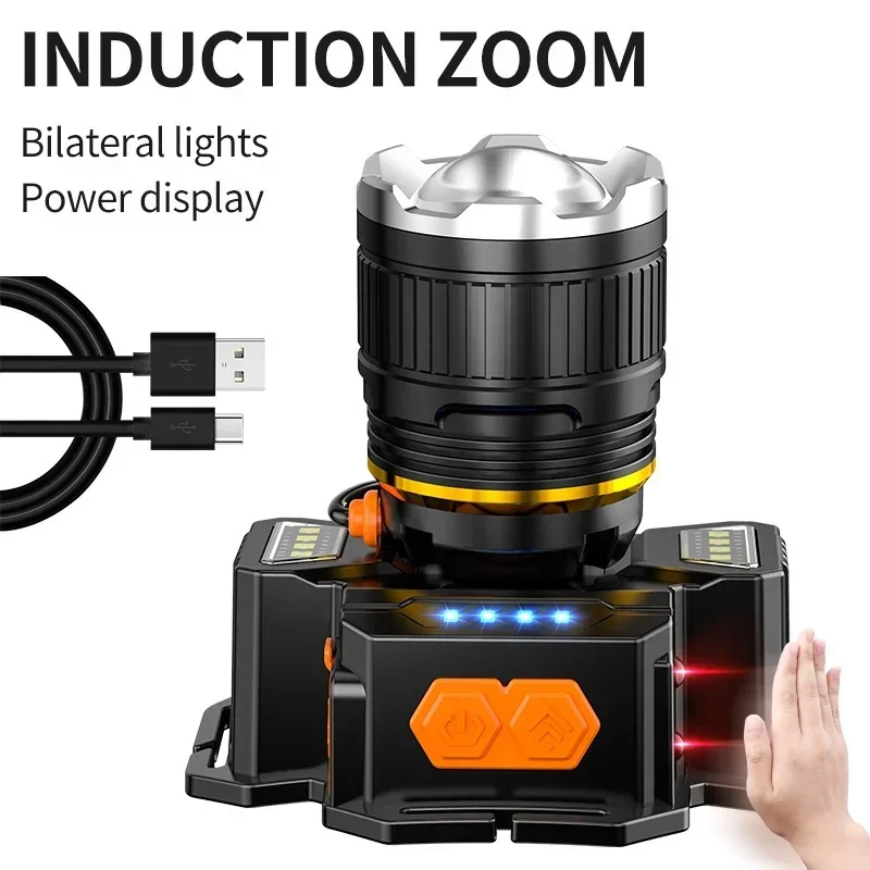 

Cross border strong light ultra bright field focusing field light Long USB rechargeable head lamp flashlight camping