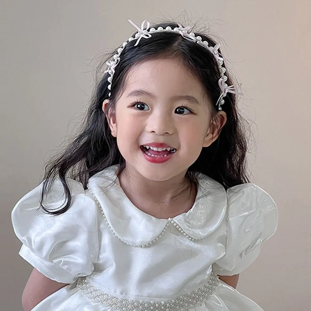 

Elegant White Pearl Bow Hairbands Korean Sweet Princess Hair Hoop Flower Cute Children Headband Hair Accessories