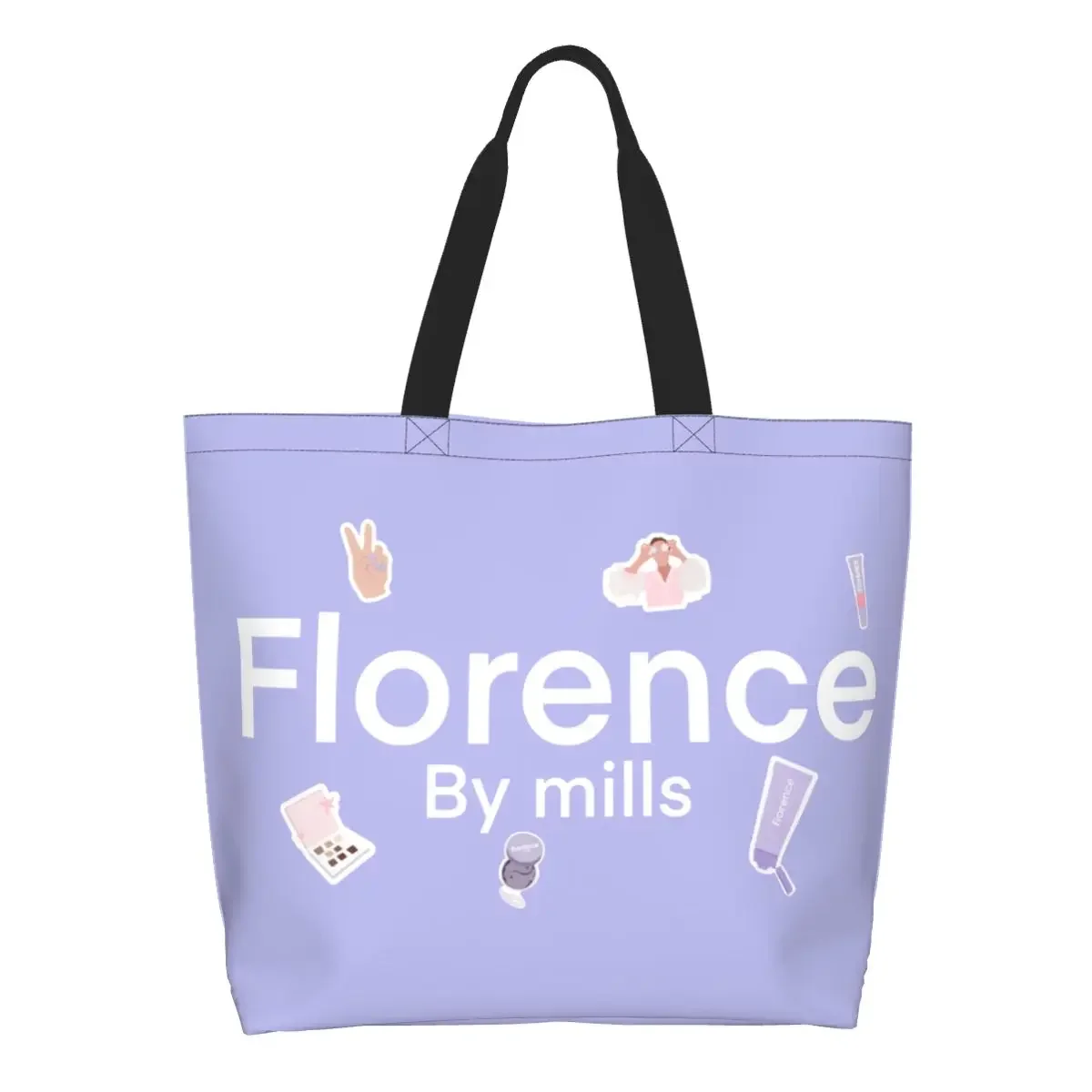 Florence By Mills Groceries Shopping Bag Kawaii Print Canvas Shopper Shoulder Tote Bag Large Capacity Portable Handbag