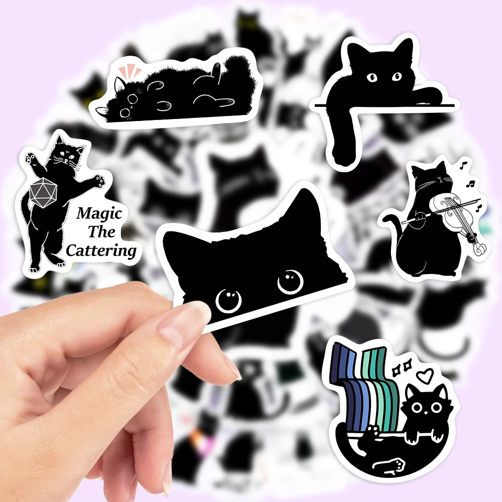 Kawaii Cute Black Cat Theme Stickers Decoration Self-adhesive Scrapbooking Stickers Waterproof PVC Notebook Laptop Phone Luggage