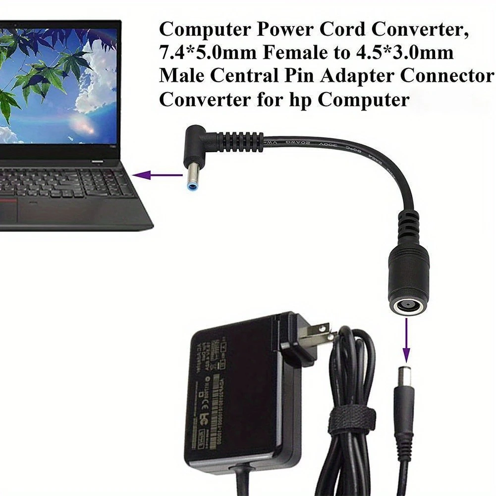 7.4mm-4.5mm DC USB Charger Adapter for HP Dell Laptop Fast Charging Blue Tip Efficient Easy Install