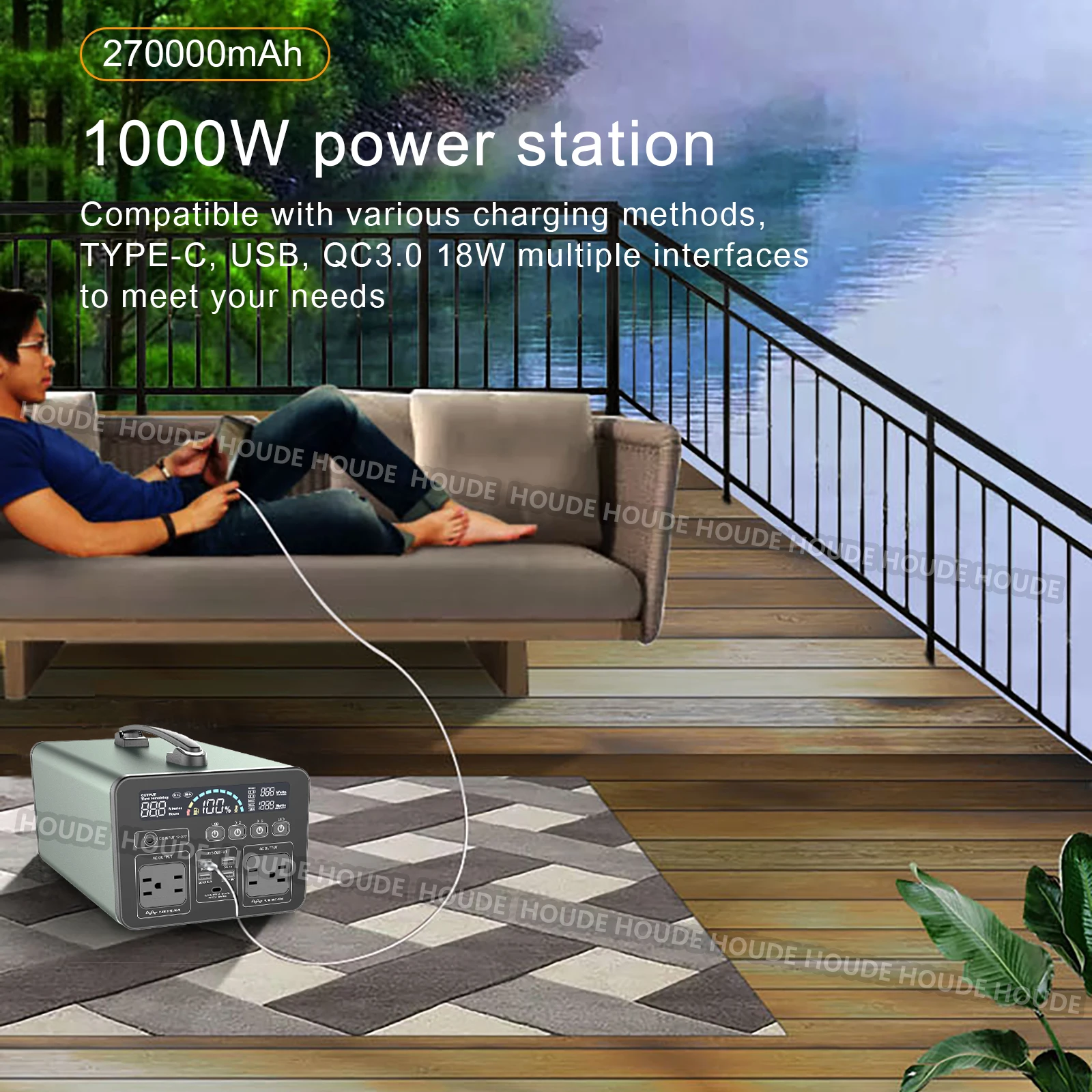 1000W 500W Power Station Solar Energy Storage Out door Camping LED Portable Power Station For 110v 220v Home Use Emergency