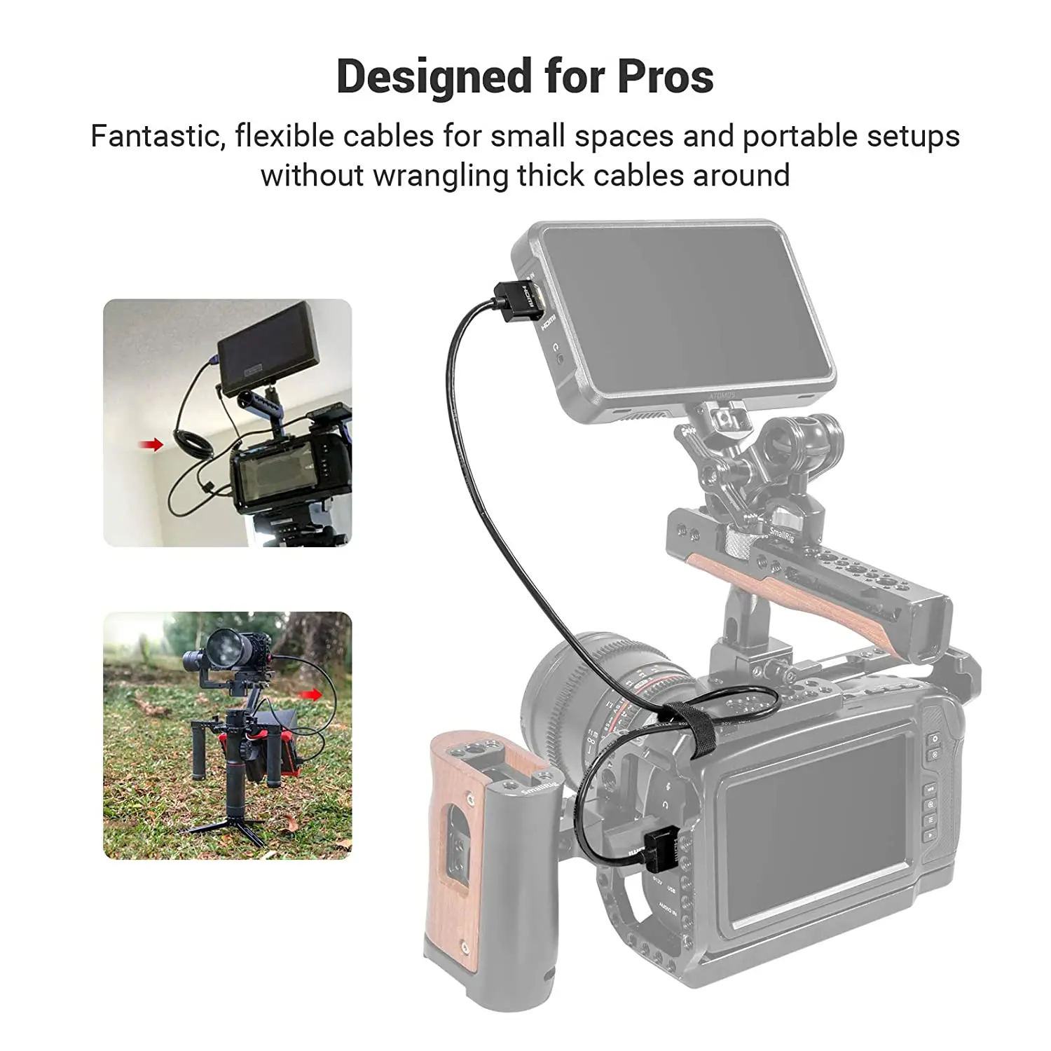 كابل SmallRig Ultra Slim 4K متوافق مع HDMI 60 هرتز 2.0 33/55 سم لـ DSLR/شاشة/جهاز إرسال واستقبال الفيديو اللاسلكي 2957/2956