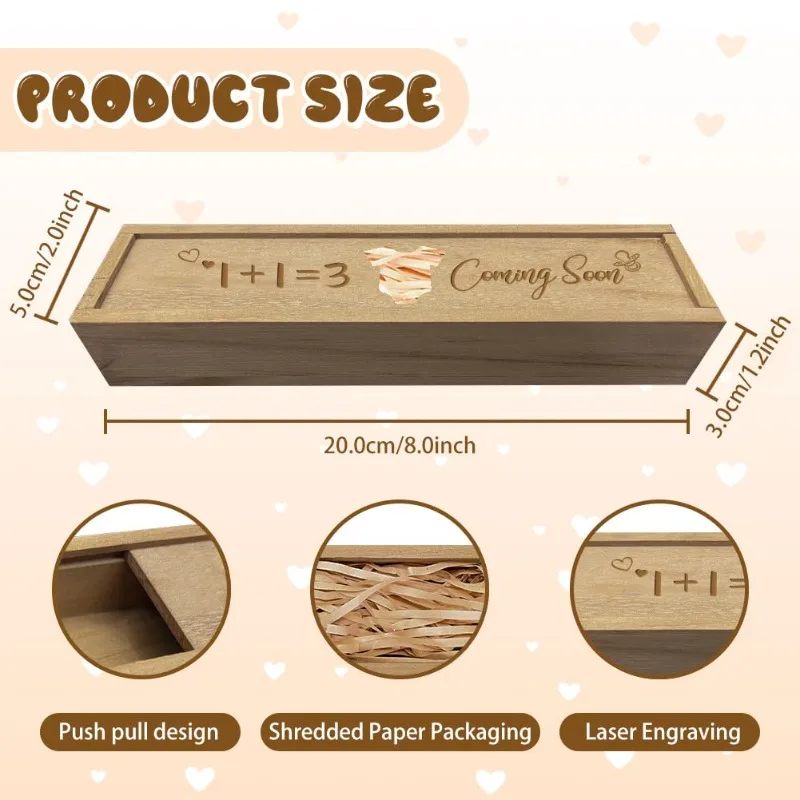 1 pc Pregnancy Wooden Announcement Gifts Pregnancy Test Keepsake Box with Slide Cover Surprise Announcement Gift with Word