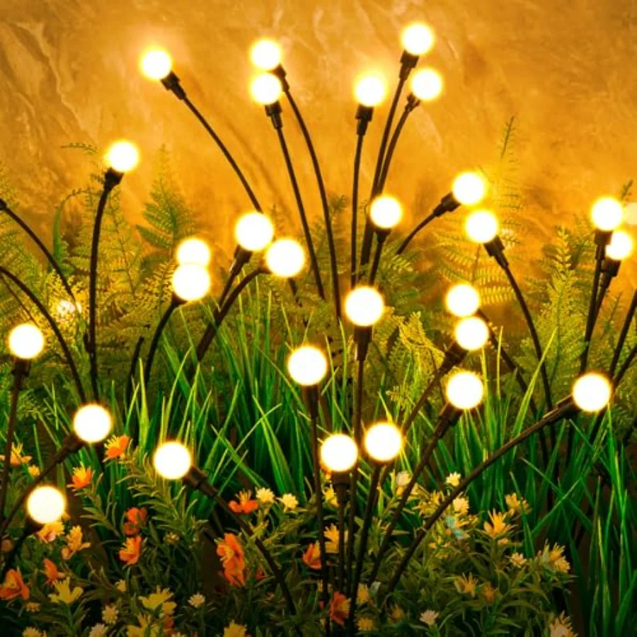 Solar Garden Lights, 6 Pack 48 LEDs Solar Outdoor Lights, Firefly Lights for Patio Pathway Outdoor Decor, Big Bulb, Unique Gift