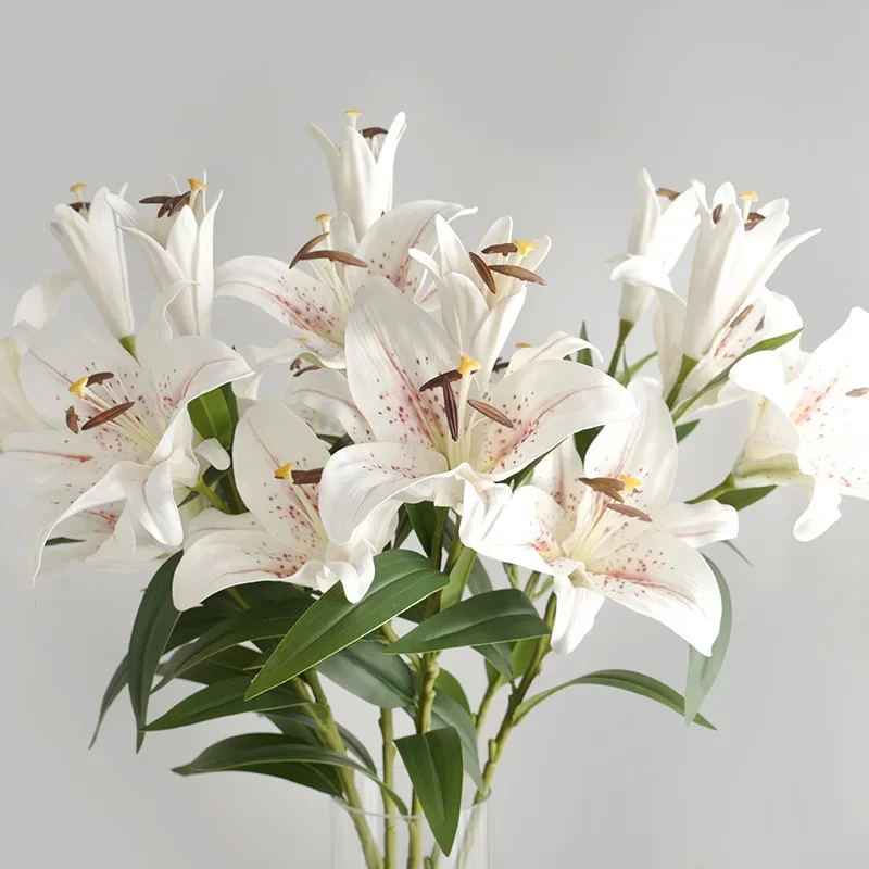 Flores Artificiales Simulated 3 Large Perfume Lilies Wedding Bouquets Flower Decoration with Vase  Home Decore