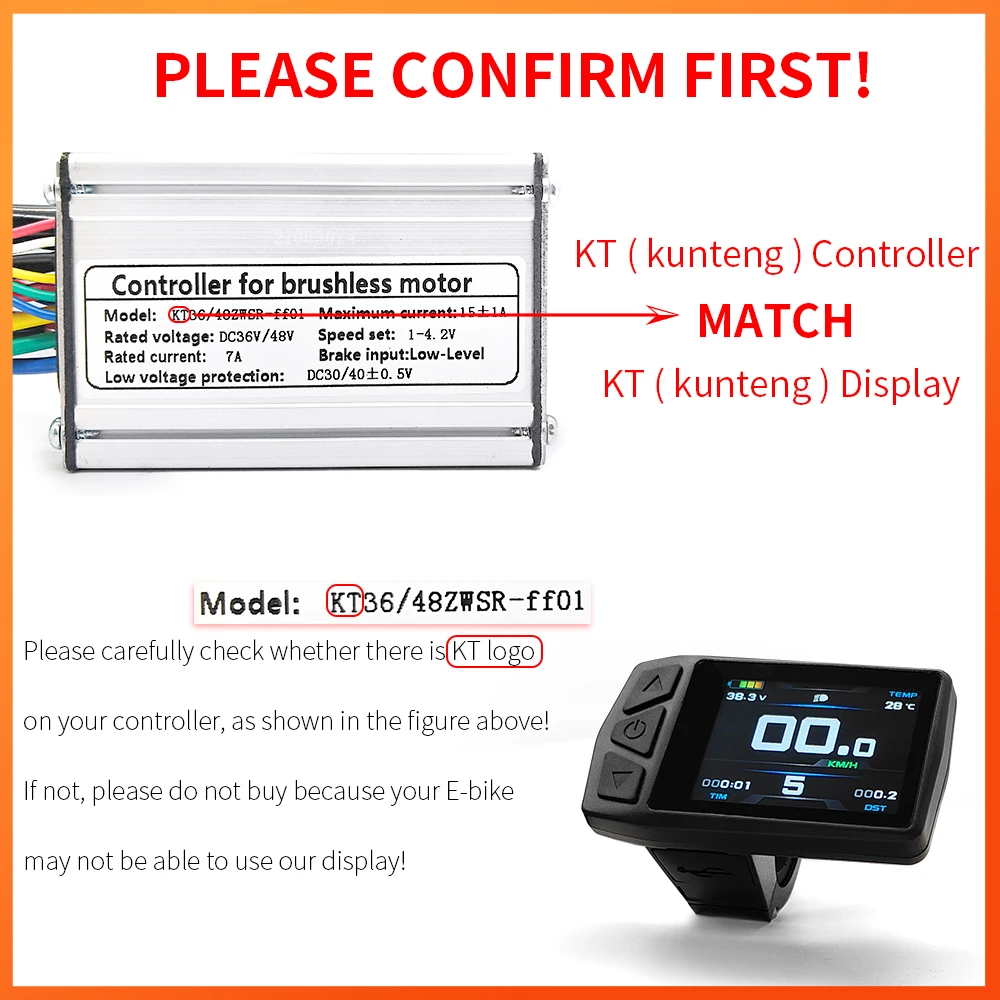 Ebike KT-TF01U(with USB) Display for Bike Conversion Kit Compatible Voltage 24V 36V 48V with 5 Pins Waterproof/SM Plug