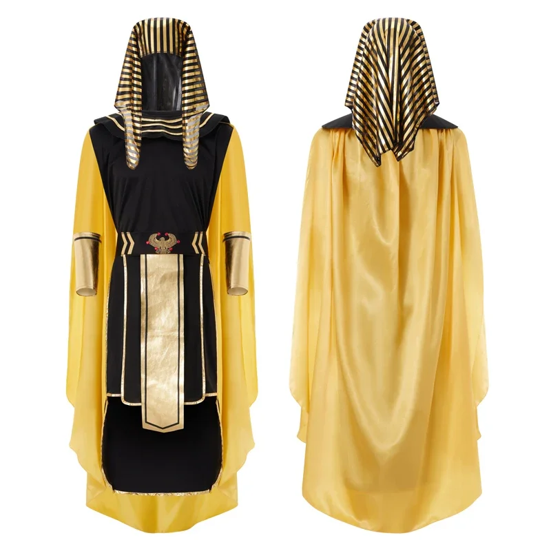 Men Egyptian Costume Set 7 Pcs Golden Trim Tank Tops Skirt Arm Sleeves Headwear Necklace Outfits Cosplay Party Outfits