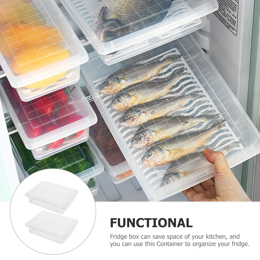 

2pcs Food Containers Food Container For Refrigerator Airtight Rectangle Fridge Box Drain Plate PP Small Kitchen Organizer