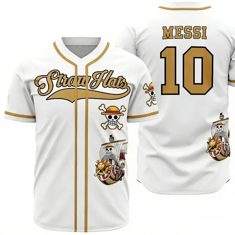 One Piece Summer New  Straw Hats x Messi 10 3D All Over Print Breathable Retro Pirate Anime Streetwear Unisex Casual Tee
