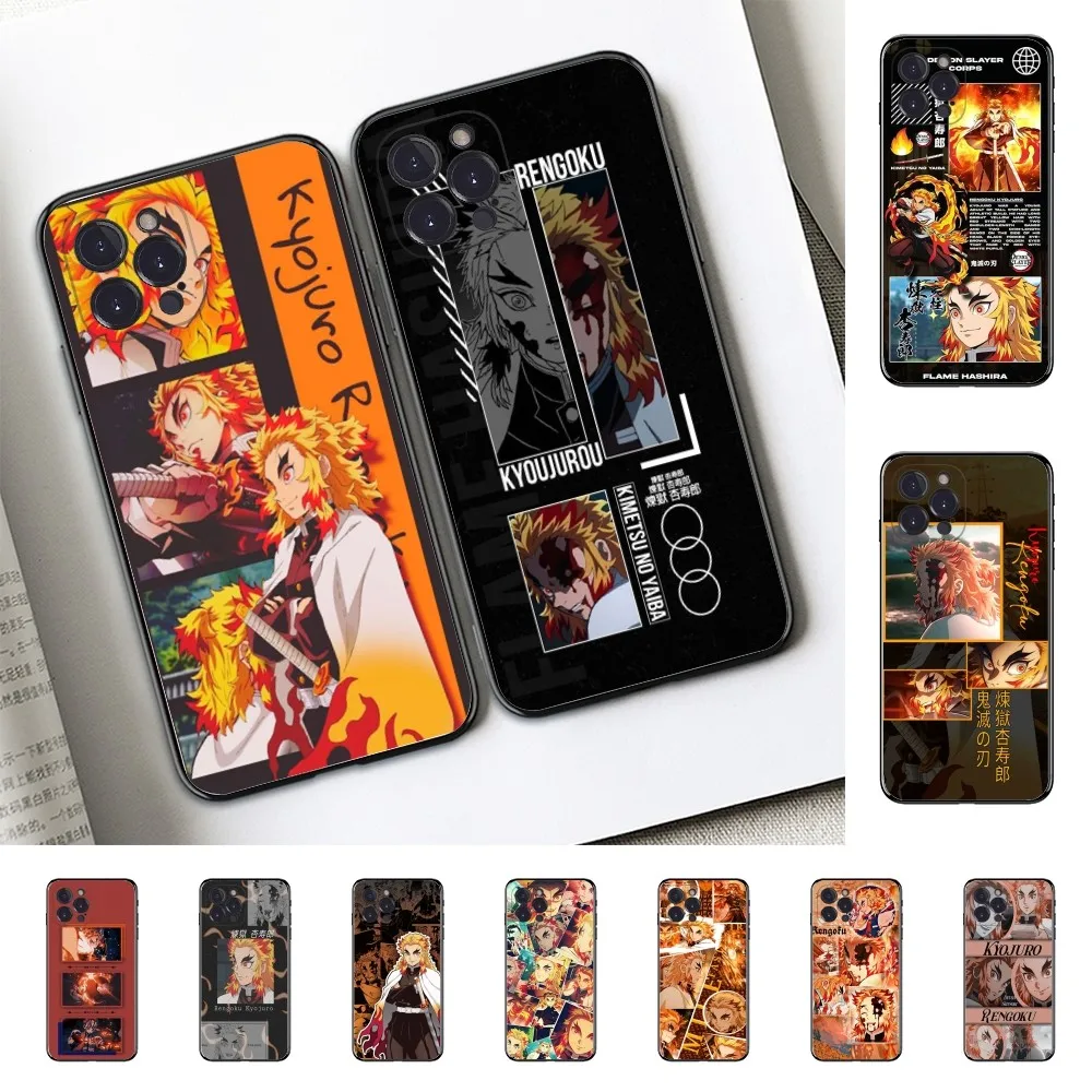 Demon Slayer Silicone Soft Phone Case, Rengoku Kyoujurou Cover, iPhone 16 15 14 13 12 11 Pro Mini XS MAX Plus X