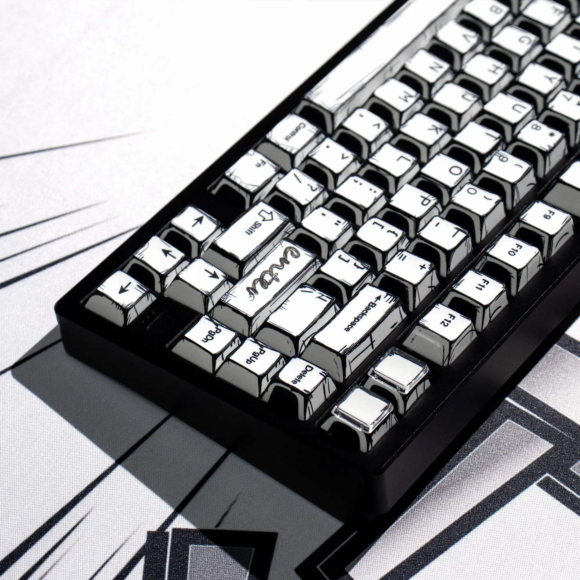 

Black White Comic Keycaps PBT Cherry Profile Dye sublimation Complete Set Keycaps For Cherry MX Switches Mechanical Keyboard