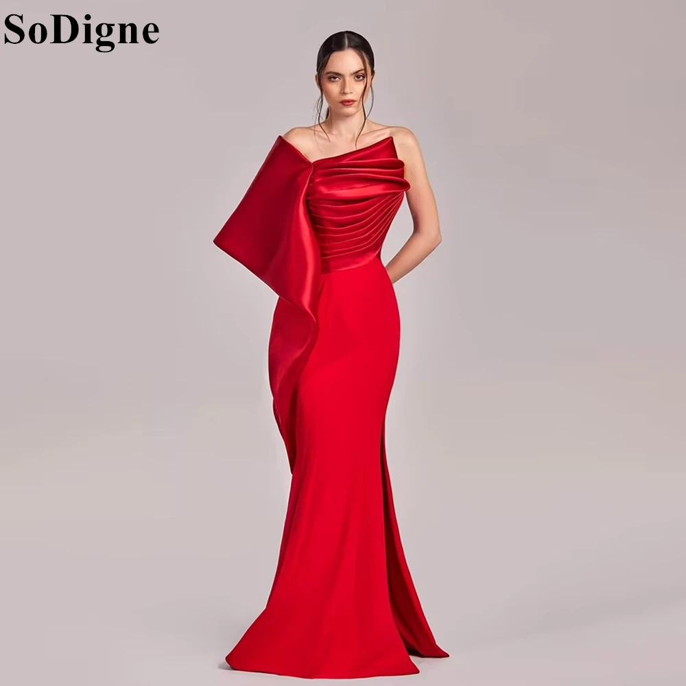 

SoDigne Elegant Red Satin Evening Dresses Mermaid Strapless Ruffles Backless Party Dress 2025 Sexy Formal Prom Gowns Customized