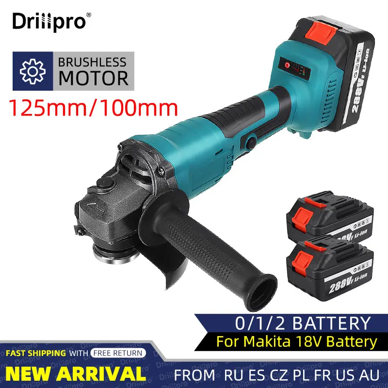 Drillpro 125mm Brushless Angle Grinder Angle Grinder Accessories Woodworking Cutting  Power Tool For 18V Battery