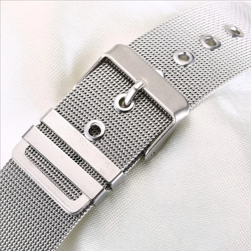 Men Women Stainless Steel Watch Strap 12mm 14mm 16mm 18mm 20mm 22mm 24mm Silver Mesh Milanese Pinhole Buckle Watch Band Straps