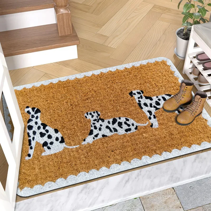Faux Coir Flannel Doormat Dalmatian Dog Scalloped Border Dirt Trapper Floor Rug For Front Porch Entryway Pet Lover Housewarming