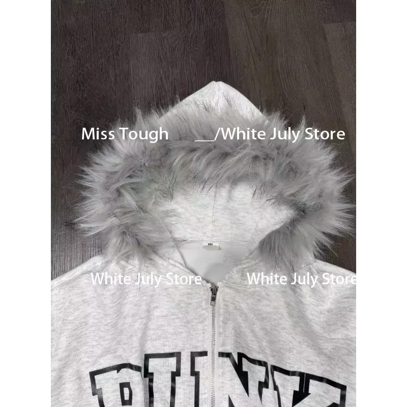 Vintage Sweatshirts 2024 Women's Clothes White Print Tunic Hooded Y2k Coat Streetwear Fashion Casual Hoodies Tops Ropa Mujer image 4