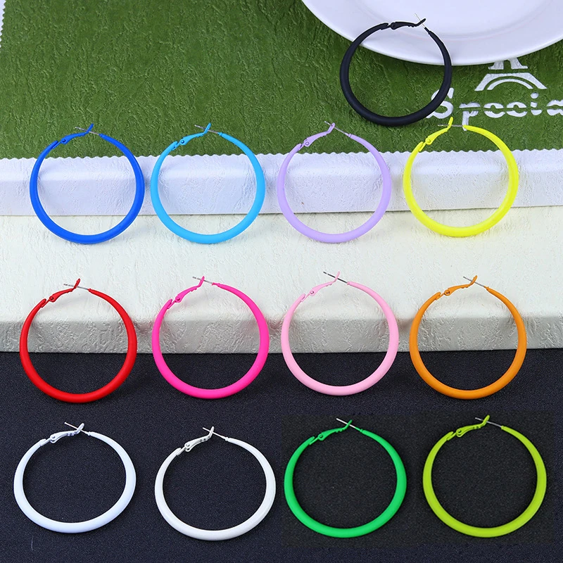 Summer Colorful Neon Hoop Earrings Pink Blue Green Yellow New Design Large Circle Earrings for Women Girl Rock Punk Jewelry