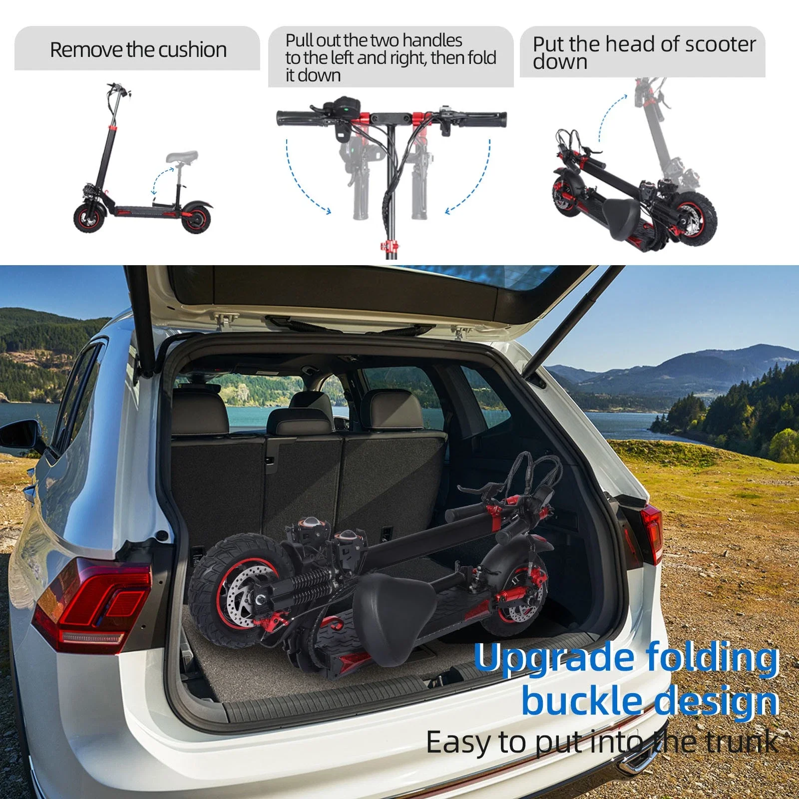 Scooter électrique pour adultes, 31mph, suspension complète, double frein à disque, longue portée, siège amovible, pliable, cadeau de noël