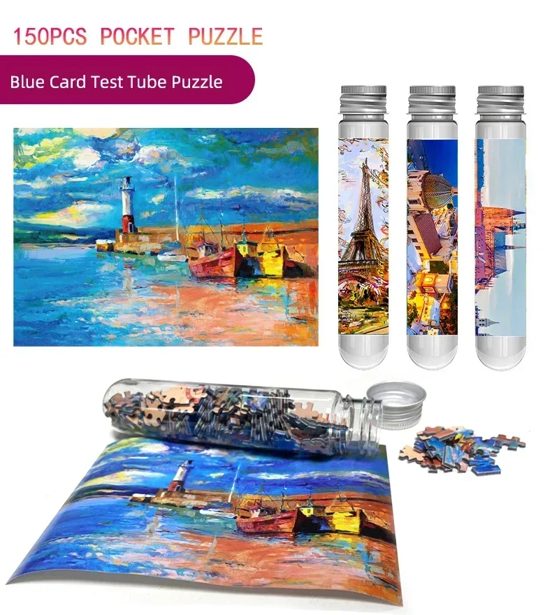

150PCS Mini Test Tube Jigsaw Puzzles Famous Painting Decompression Toy Landamark Puzzle Fridget Puzzle Game Family Decoration