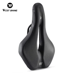 WEST BIKING Comfortable Bicycle Saddle Frosted Leather Hollow Breathable Cycling Seat Non-slip Soft Cushion MTB Road Bike Parts