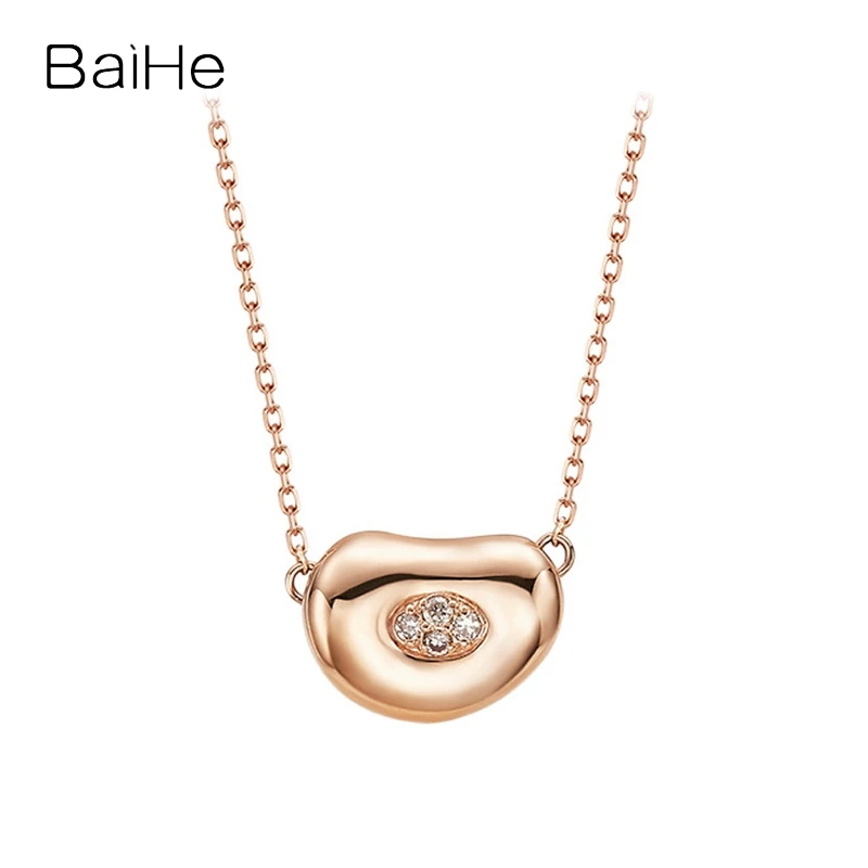 

BAIHE Solid 14K Rose Gold Leisure beautiful Bean type Pendant Necklace for Women Trendy Engagement Fine Jewelry Collier Collar