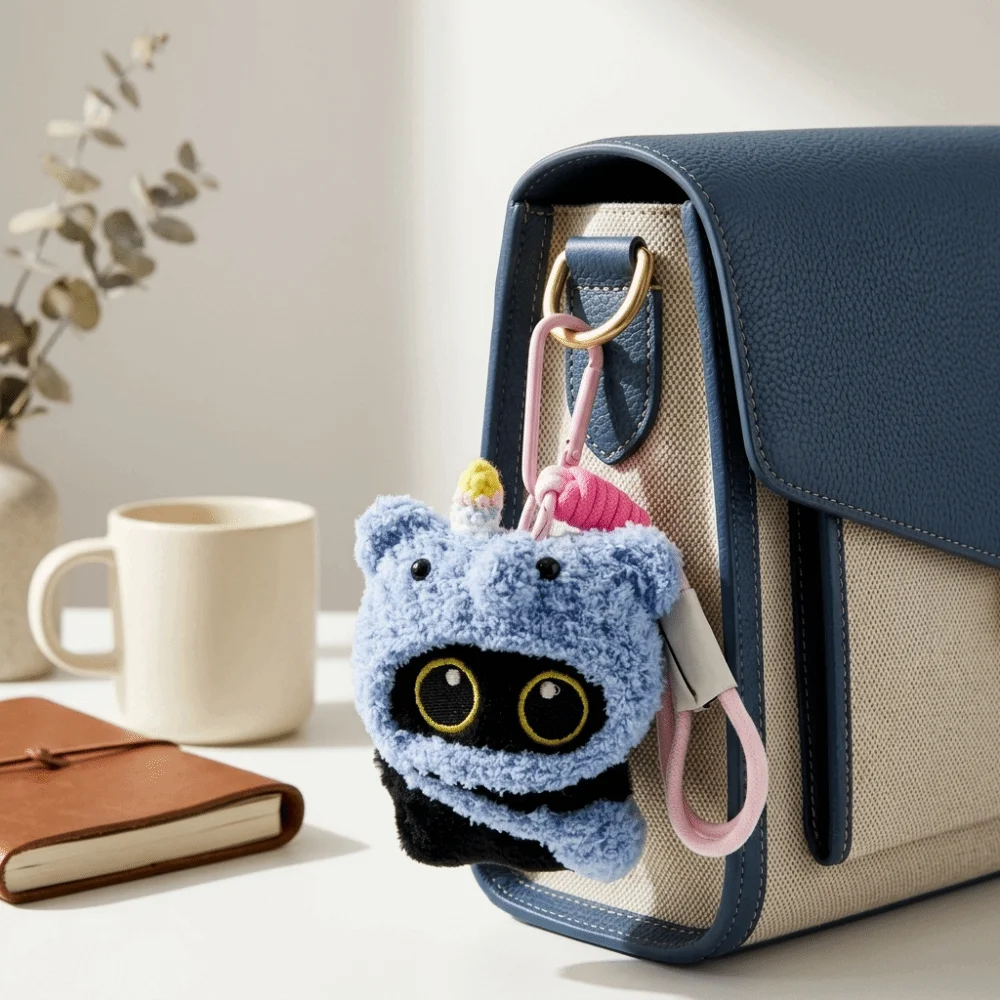 Made Black Cat Keychain Lightweight Comfortable To Touch Cartoon Bag Charm Squeaky Function Soft Stuffed Stuffed Pendant