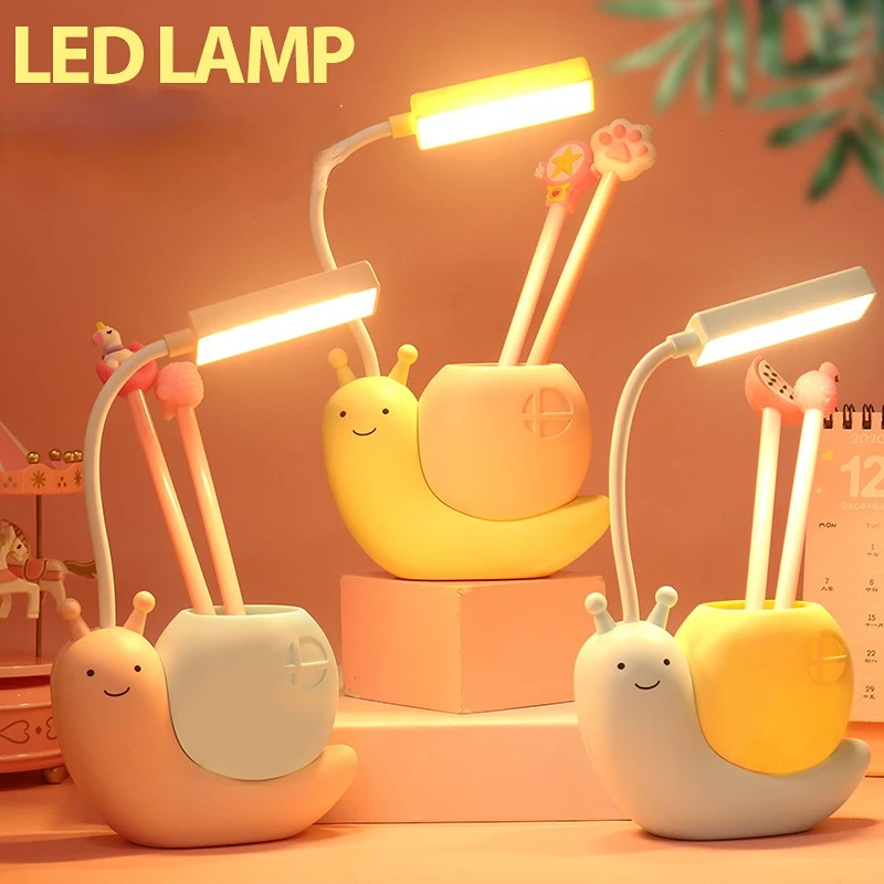 LED DeskTable Lamp Foldable USB Powered Light NightLight  Dimming Portable Lamps Pastoral Cartoon Pen Holder Kawaii Room Decor