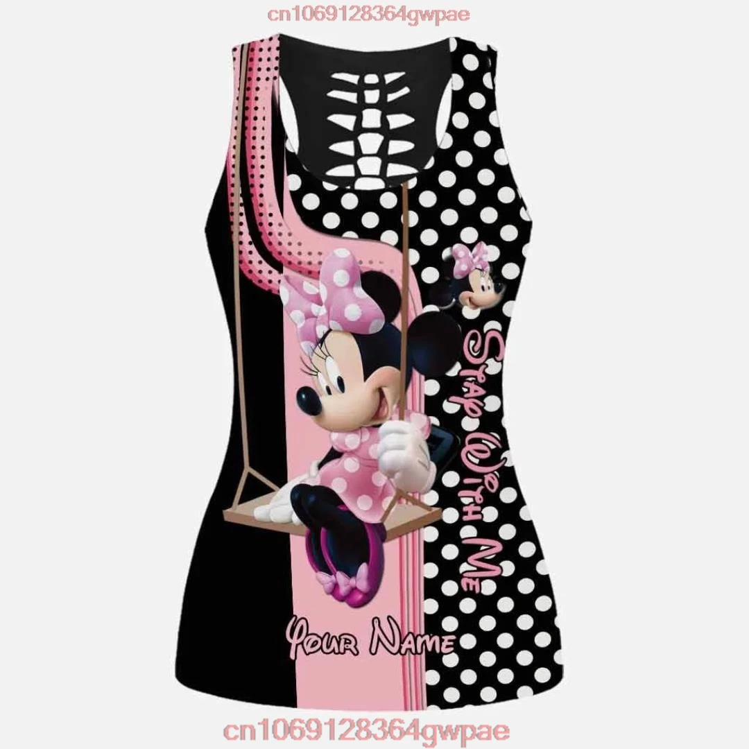 Disney Minnie Mouse gilet vuoto da donna + Leggings da donna tuta da Yoga Leggings Fitness tuta sportiva Disney canotta Legging Set