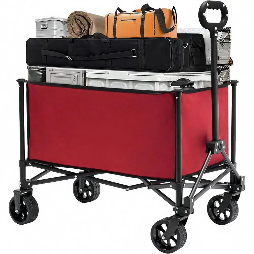 

Collapsible Wagon Cart with Wheels, 176lbs Capacity, 164L, Red, for Grocery, Sports, Garden, Shopping, Camping