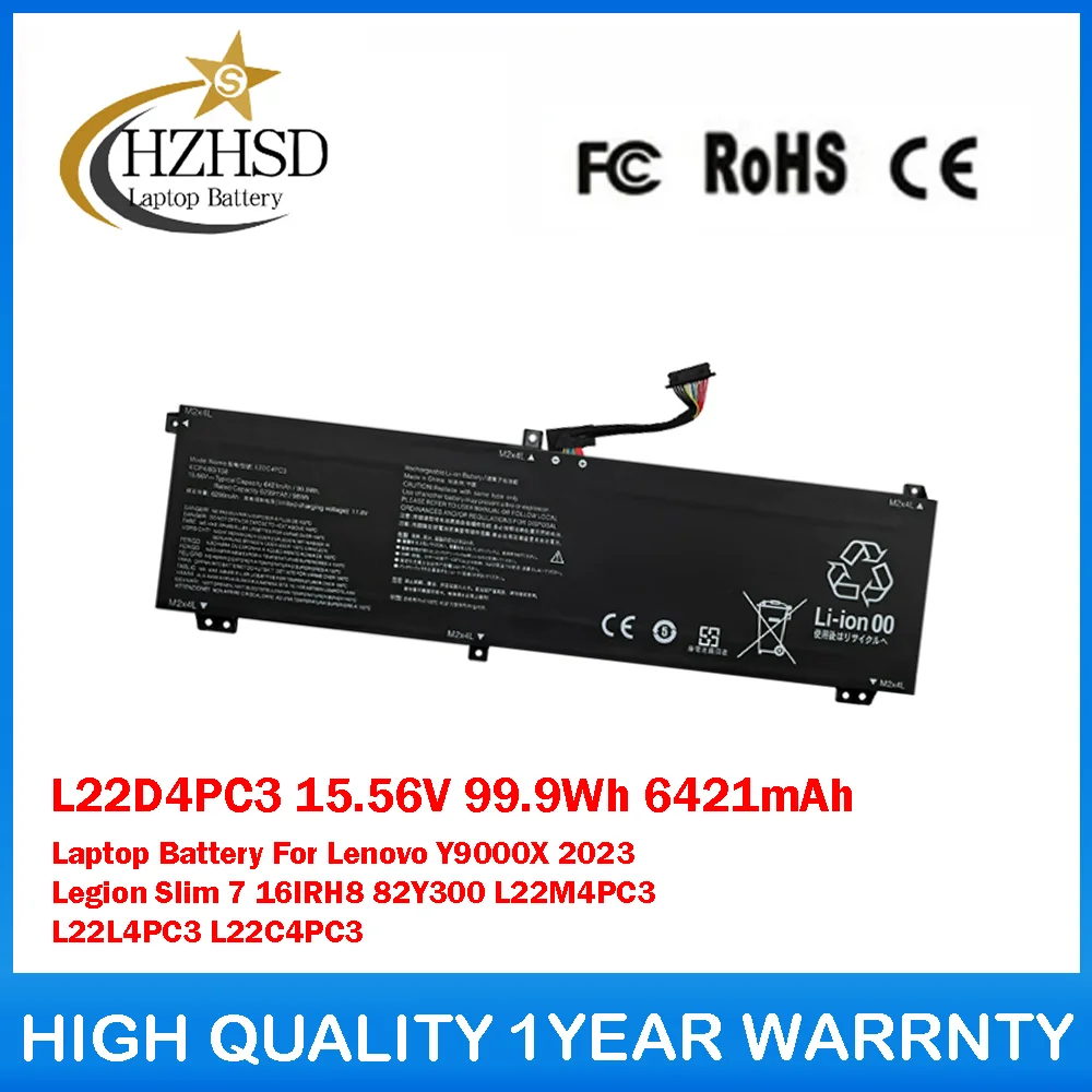 

L22D4PC3 15,56 В 99,9 Втч 6421 мАч Аккумулятор для ноутбука Lenovo Y9000X 2023 Legion Slim 7 16IRH8 82Y300 L22M4PC3 L22L4PC3 L22C4PC3