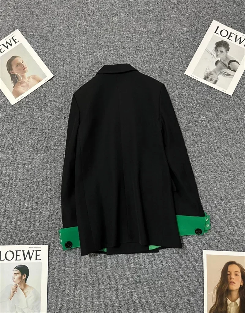 Zwart Groen Dames Pakken 1 Stuk Blazer Splicing Kleuren Formele Office Lady Business Werkkleding Mode Meisje Jas Prom Jurk