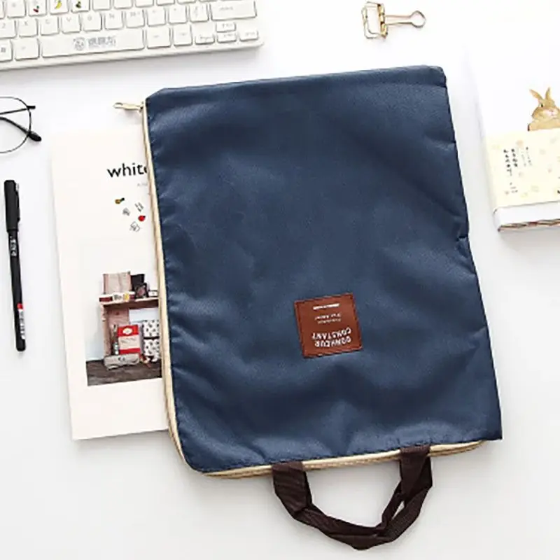 Waterproof Canvas File Folder A4 Paper Organizer Document Storage Zipper Bag Stationery Student Supplies Portable Laptop Holder