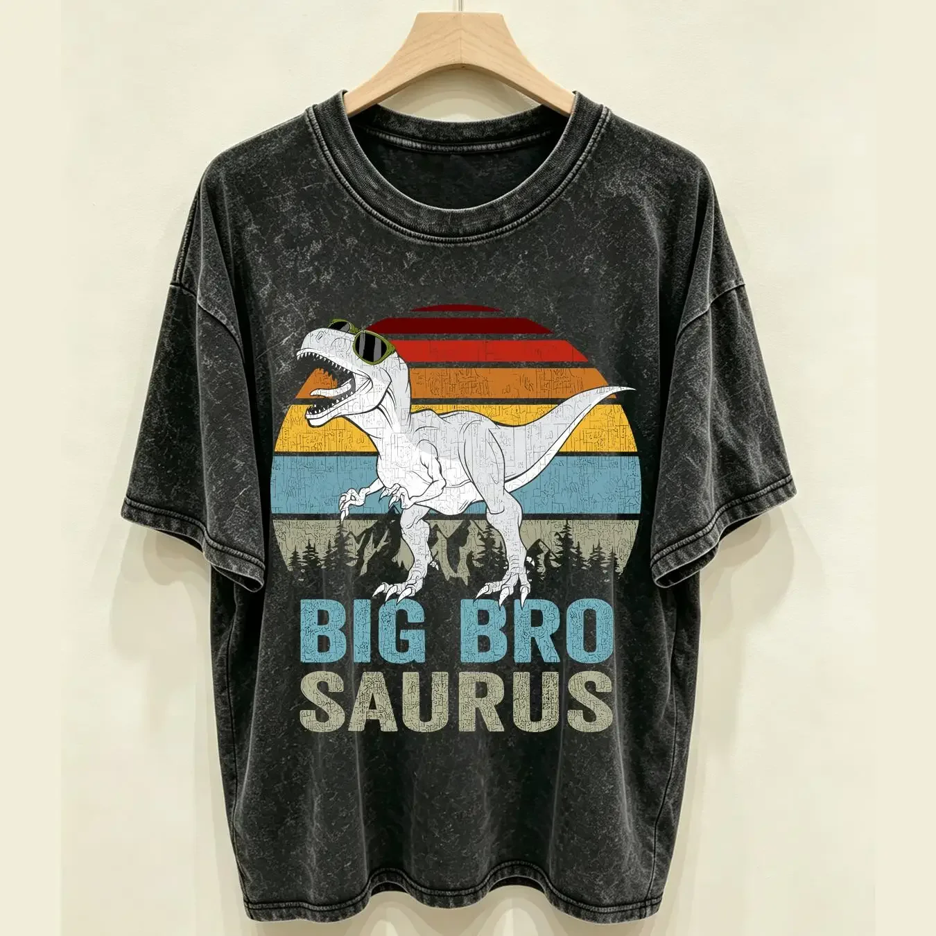 washed T Shirt Bigbrosaurus Rex Dino Big Bro Saurus Brother Boys Dinosaur long or short sleeves vintage Washed Casual