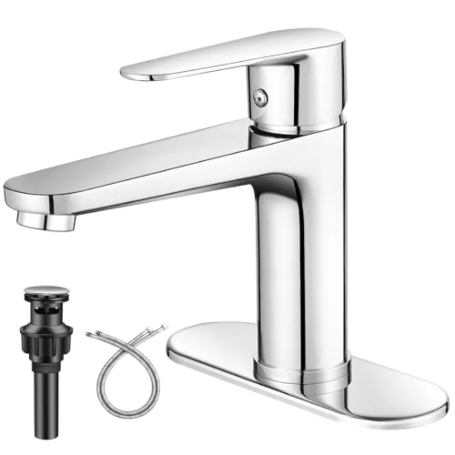 

Bathroom Faucet Single Hole Single Handle 304 Stainless Steel Modern Sink Commercial RV Faucet with Pop-Up Waste for 1 or 3 Hol