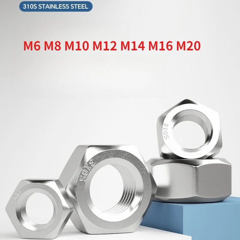 310S Stainless Steel M6 M8 M10 M12 M14 M16 M20 Metric Thread Hexagon Nuts High-temperature Resistant GB6170
