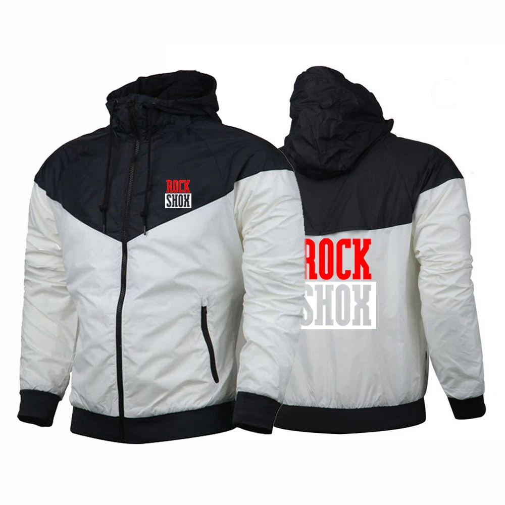 Men Rock Shox Rockshox Moutain MTB Biker Bicycler Autumn Thin Windbreaker Windproof Casual Hooded Color Matching Fashion Tops