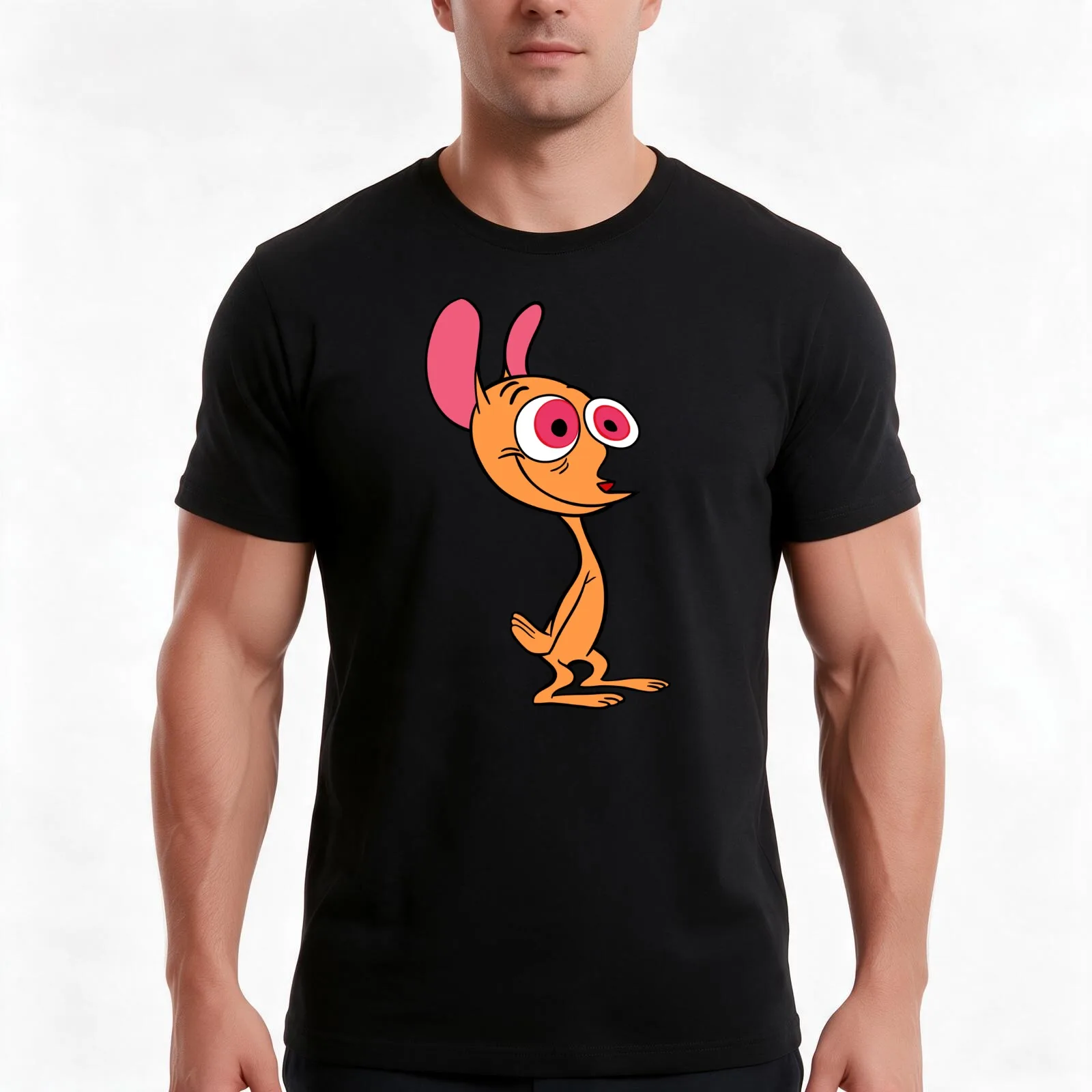 Ren & Stimpy - Ren H?ek T-Shirt, Summer Casual Cotton Tee, Oversized Streetwear Tops, Vintage Graphic Print, Unisex Men Women