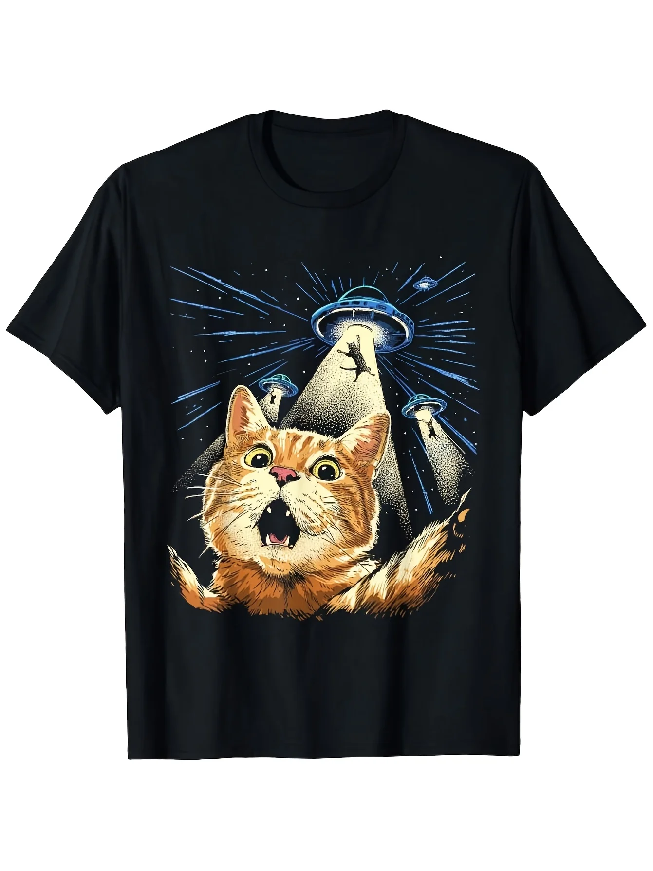 2026 Plus-Size Men'S Selfie With Alien UFO Funny Invasion T-Shirt | Summer Casual and Fashionable Short-Sleeved Shirt, Crew Neck