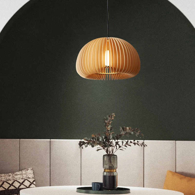 Imagem -06 - Estilo Japonês Vintage Pumpkin Pendant Lights Cabeceira Pendurada Lâmpada de Madeira Modern Dining Home Decor Luminária