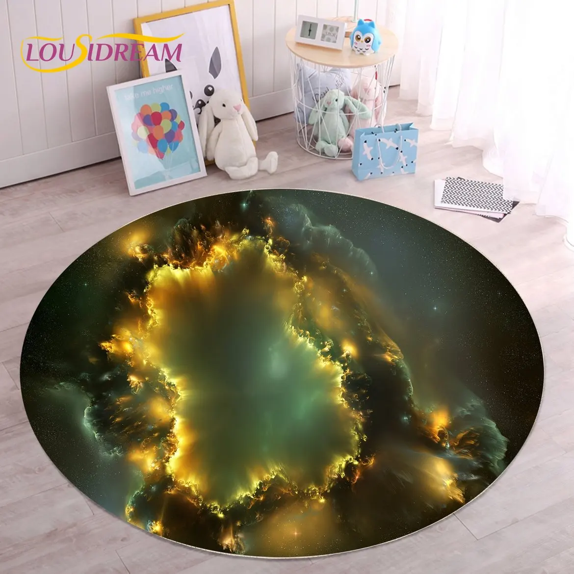 HD Galaxy Universe Space Stars Round Area Rug,Carpet for Living Room Children's Bedroom Sofa Playroom Decor,Non-slip Floor Mat